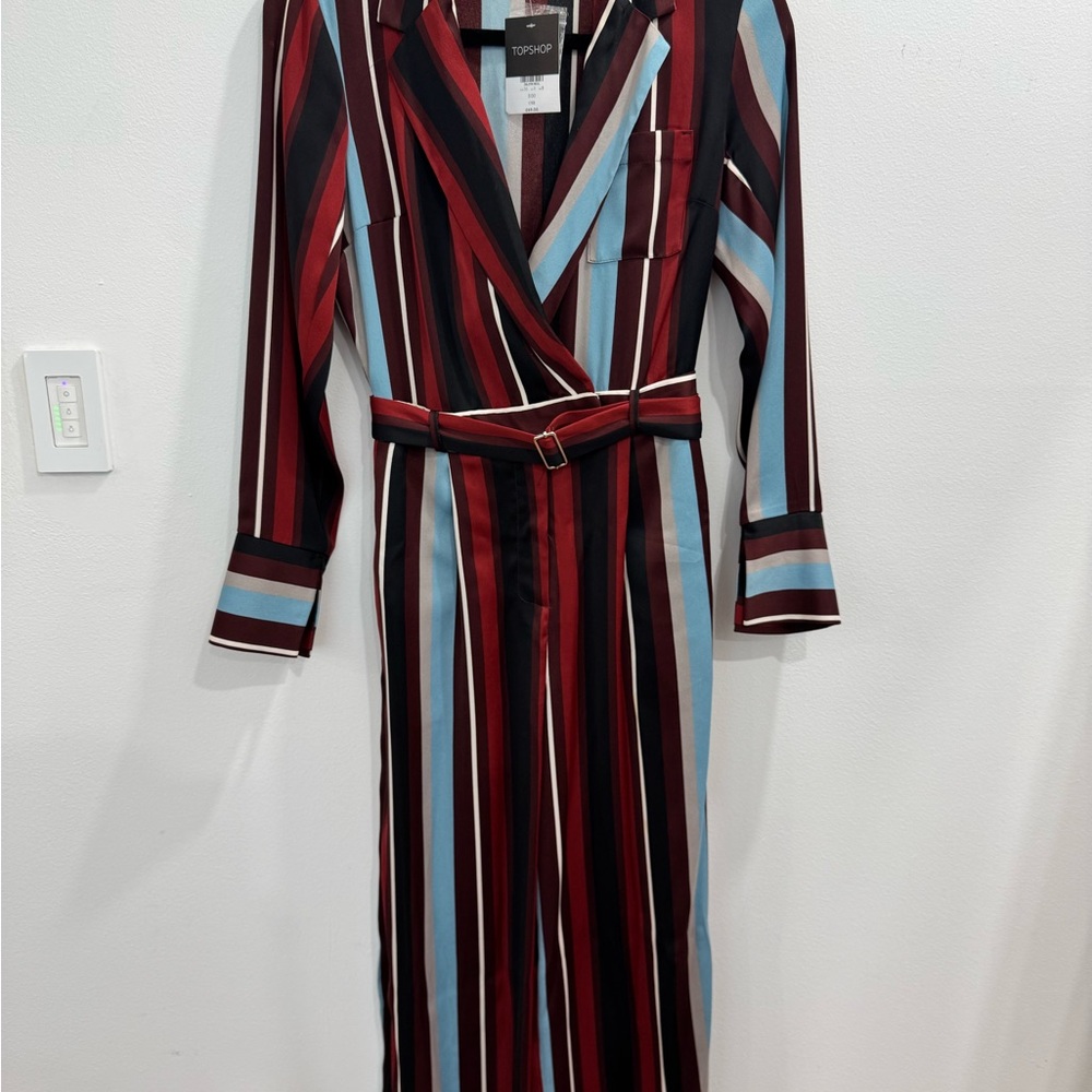 Topshop Red and Blue Wrap Dress with Cuffed Sleeves